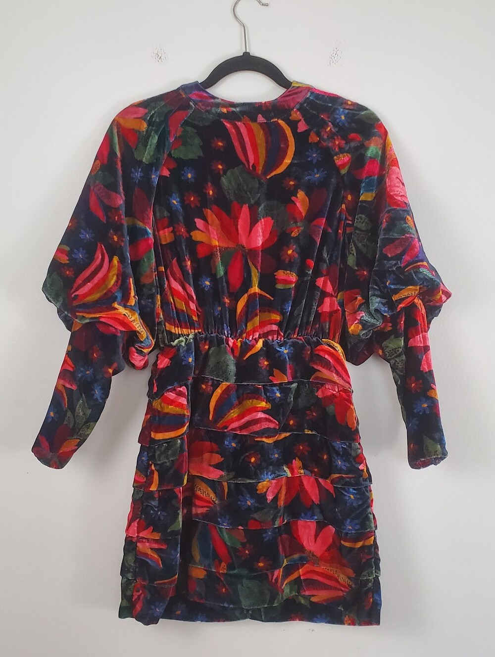 FARM Rio Banana Sky Long Sleeve Velvet Dress Women's Size XS Banana Sky Black - Picture 3 of 16